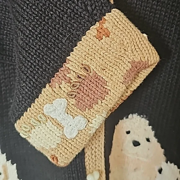 Storybook Knits Vtg 90's Dog Cardigan Sweater with Pupoy Bone Buttons Sz L EUC - Picture 9 of 11